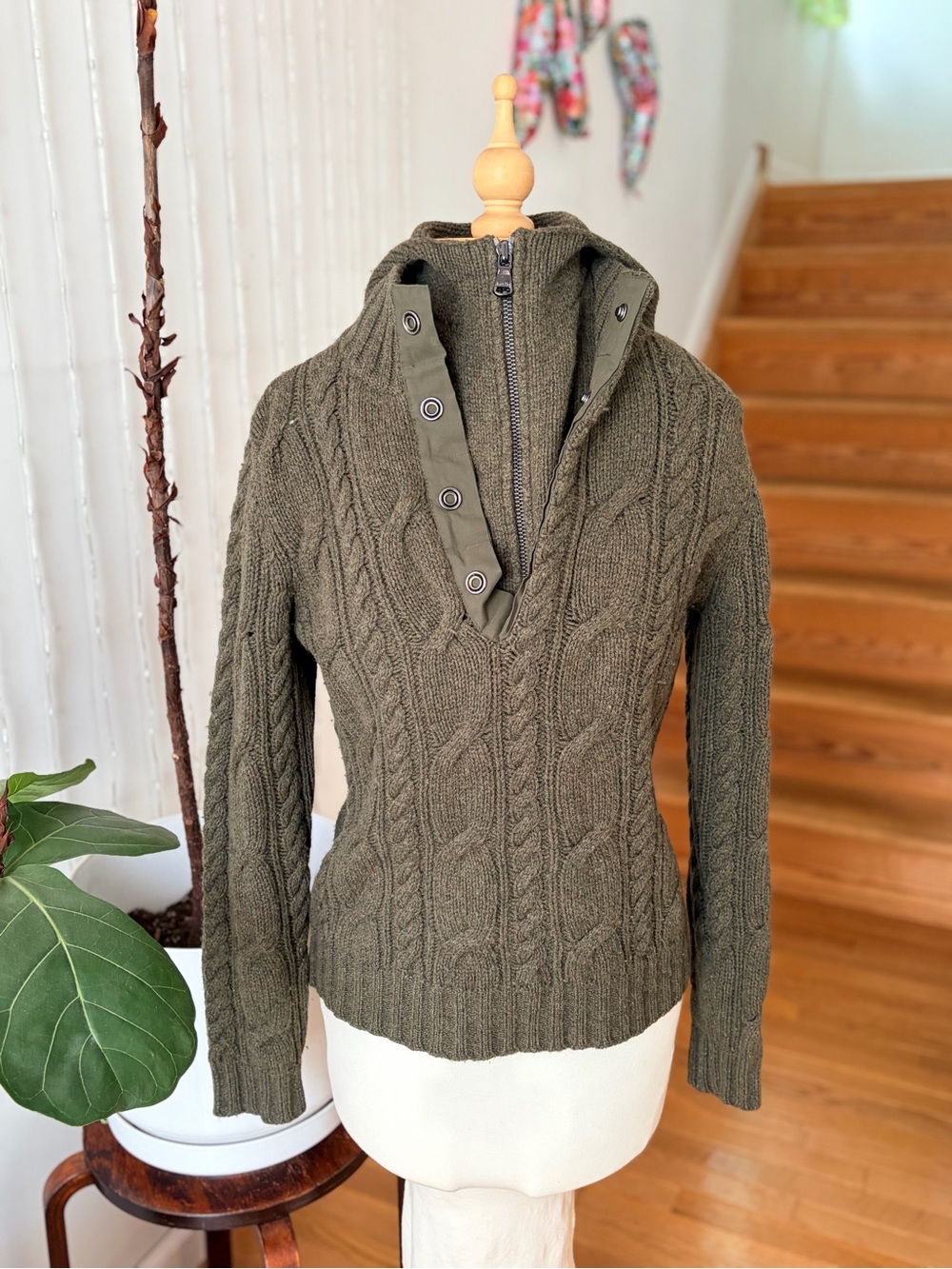 Vintage 90s Ralph Lauren Wool Hooded Sweater Green Polo - Picture 2 of 14